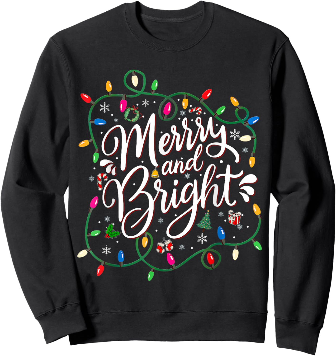 Merry Bright Christmas Xmas Lights Pajamas Family Matching Sweatshirt - Sweatshirt | Black