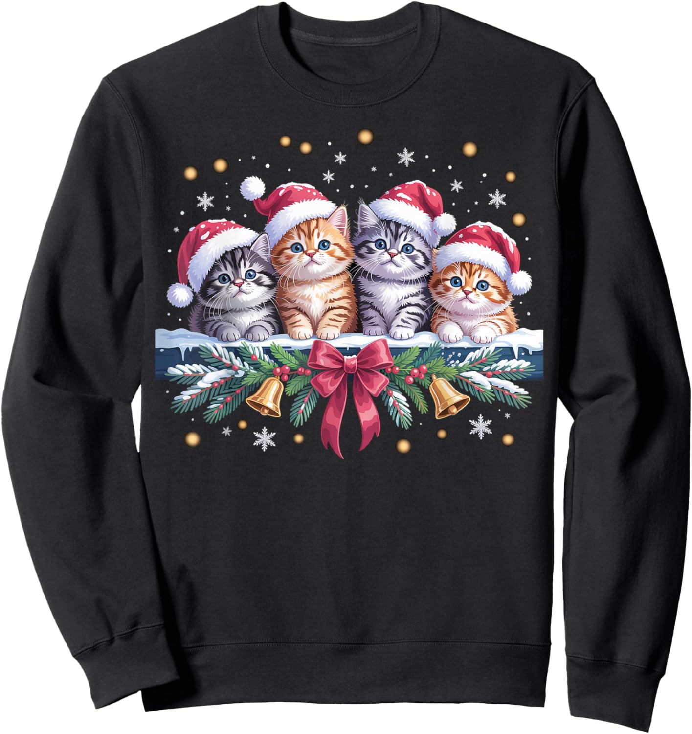 Happy Kittens Christmas Holiday Sweatshirt - Sweatshirt | Black