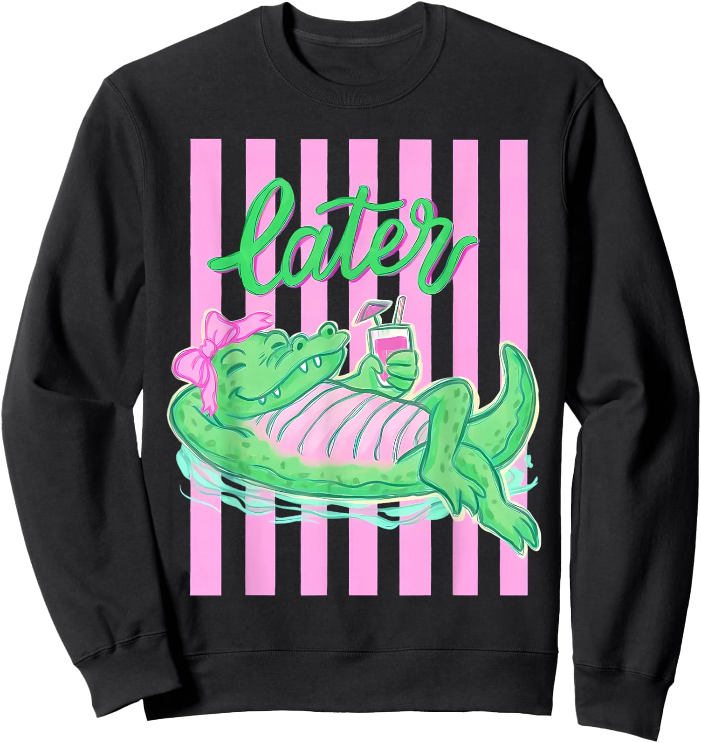 Retro Striped Everyday Later Gator Alligator Summer Coastal Sweatshirt - Sweatshirt | Black