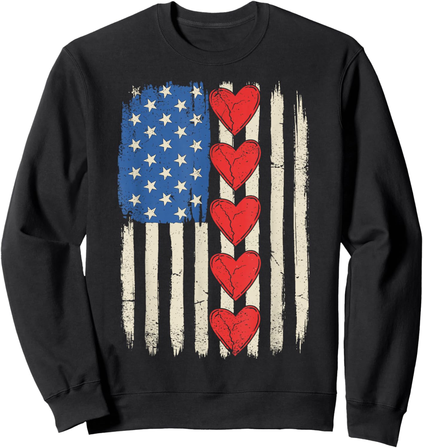 Retro USA Flag Hearts Valentines Day Women Kids Sweatshirt - Sweatshirt | Black