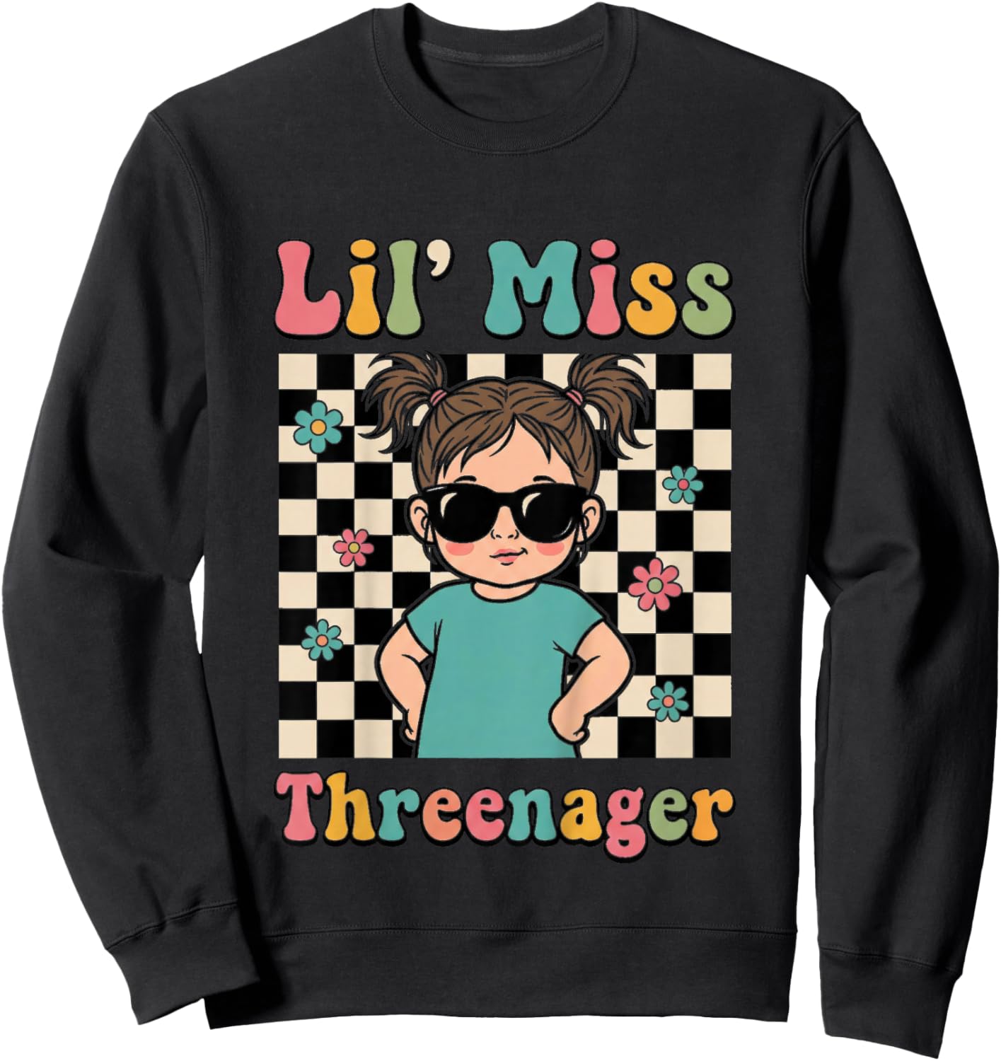 3rd Birthday Girl Sassy Toddler Lil Miss Threenager Sweatshirt - Sweatshirt | Black