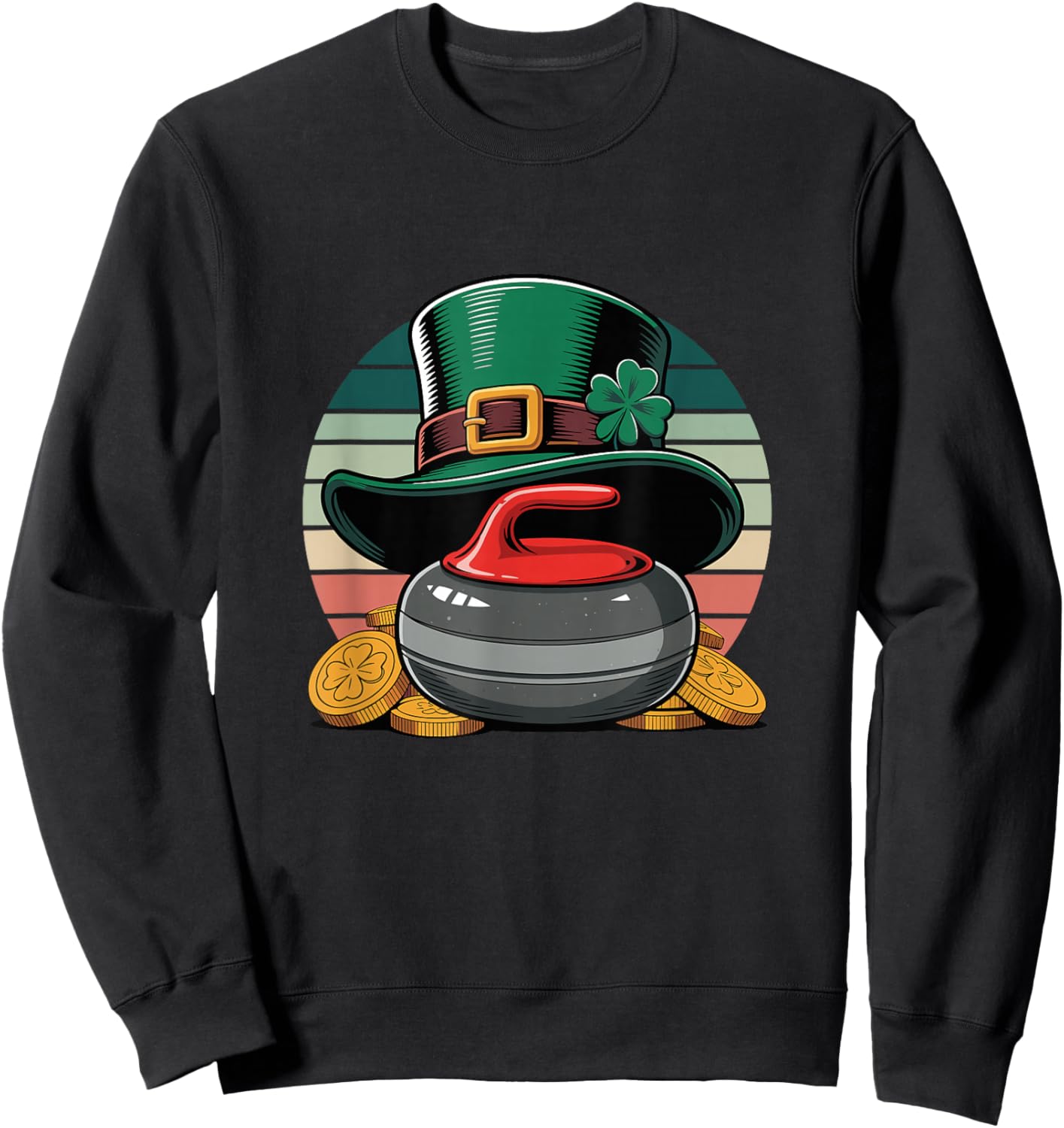 St. Patrick's Day Lucky Curling Stone Clover Gold Sweatshirt - Sweatshirt | Black