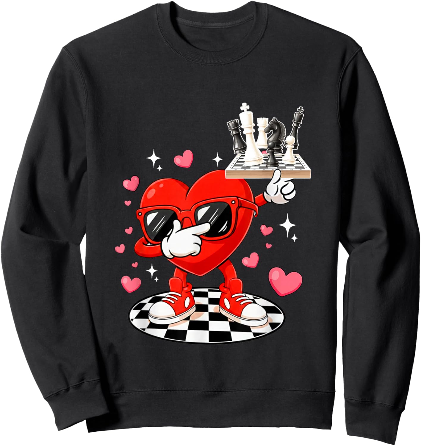 Dabbing Heart Sunglasses Valentine Chess Player Team Sweatshirt - Sweatshirt | Black