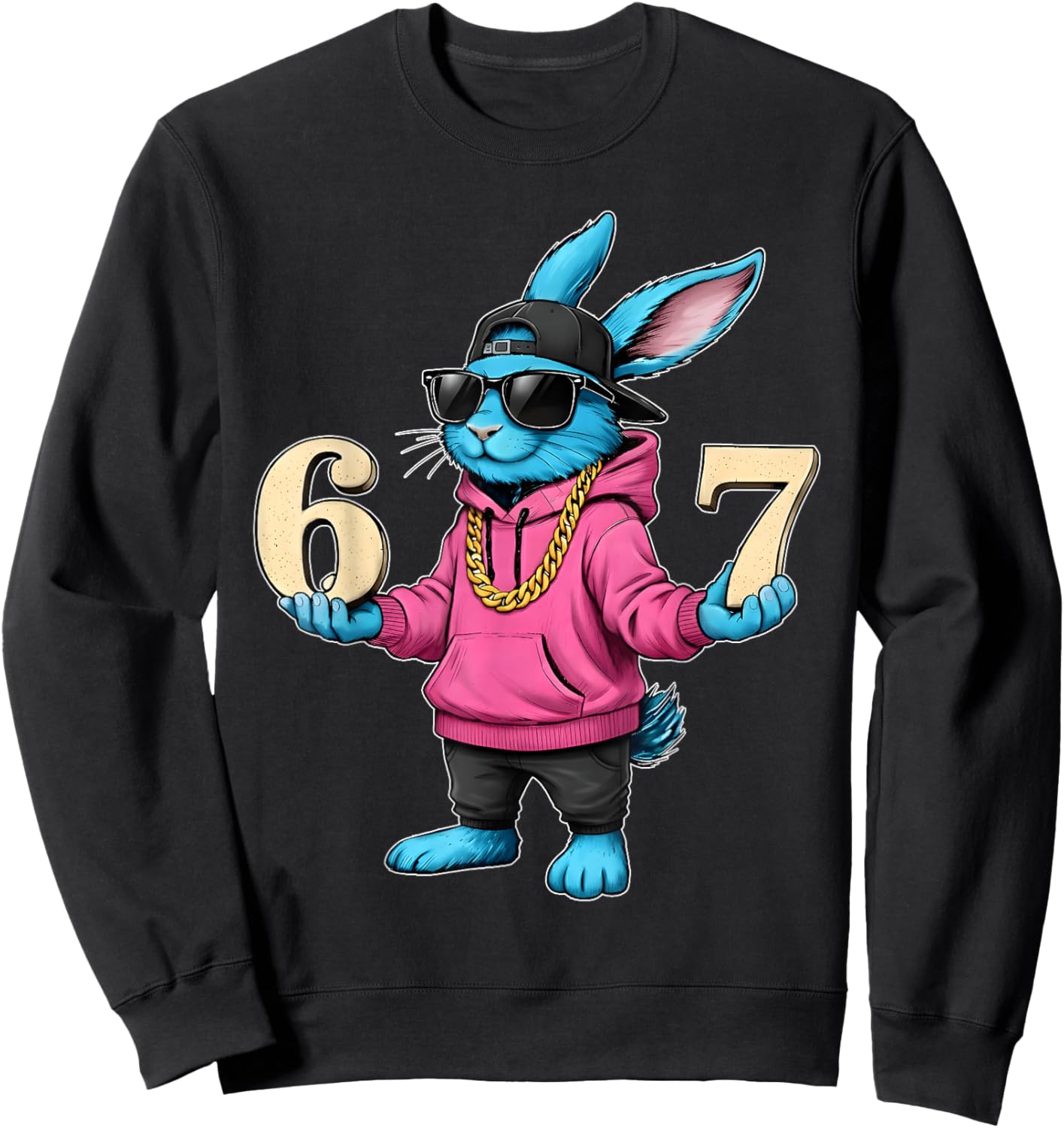 Funny Easter Day Bunny 6 7 Six Seven Meme Men Boy Kid Sweatshirt - Sweatshirt | Black