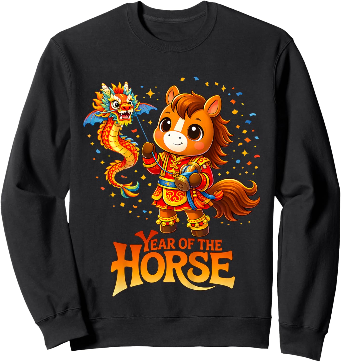 Kids Year of The Horse 2026 Chinese Dragon Lunar New Year Sweatshirt - Sweatshirt | Black