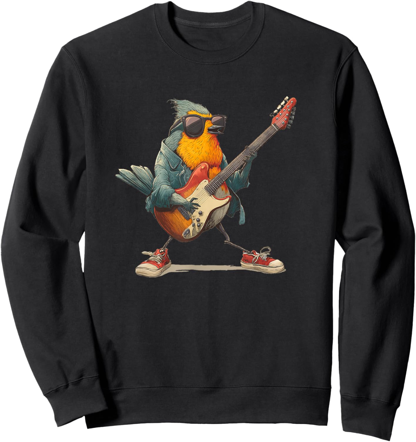 Awesome Robin Bird with Electric Guitar for Boys and Girls Sweatshirt - Sweatshirt | Black