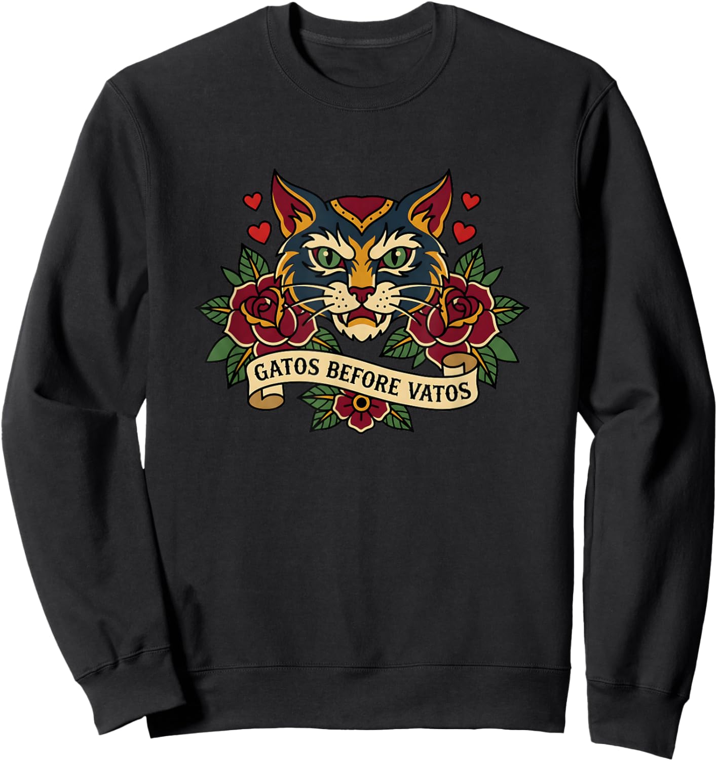 Gatos Before Vatos Funny Vintage Tattoo Cat Sweatshirt - Sweatshirt | Black