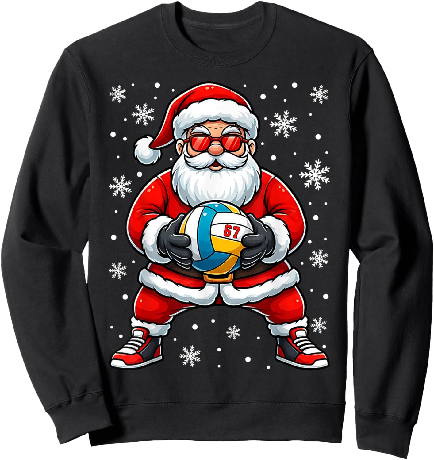 Funny Christmas Volleyball Cool Santa Claus 6 7 Meme Teens Sweatshirt - Sweatshirt | Black