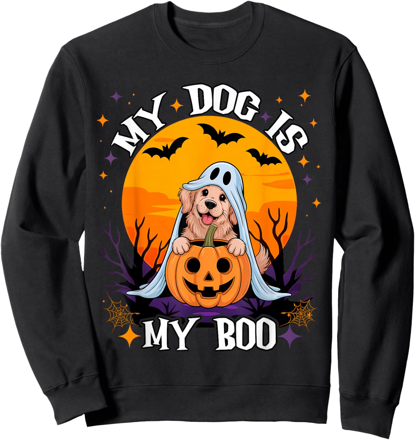 Dog Halloween Ghost Golden Retriever My Dog is My Boo Meme Sweatshirt - Sweatshirt | Black