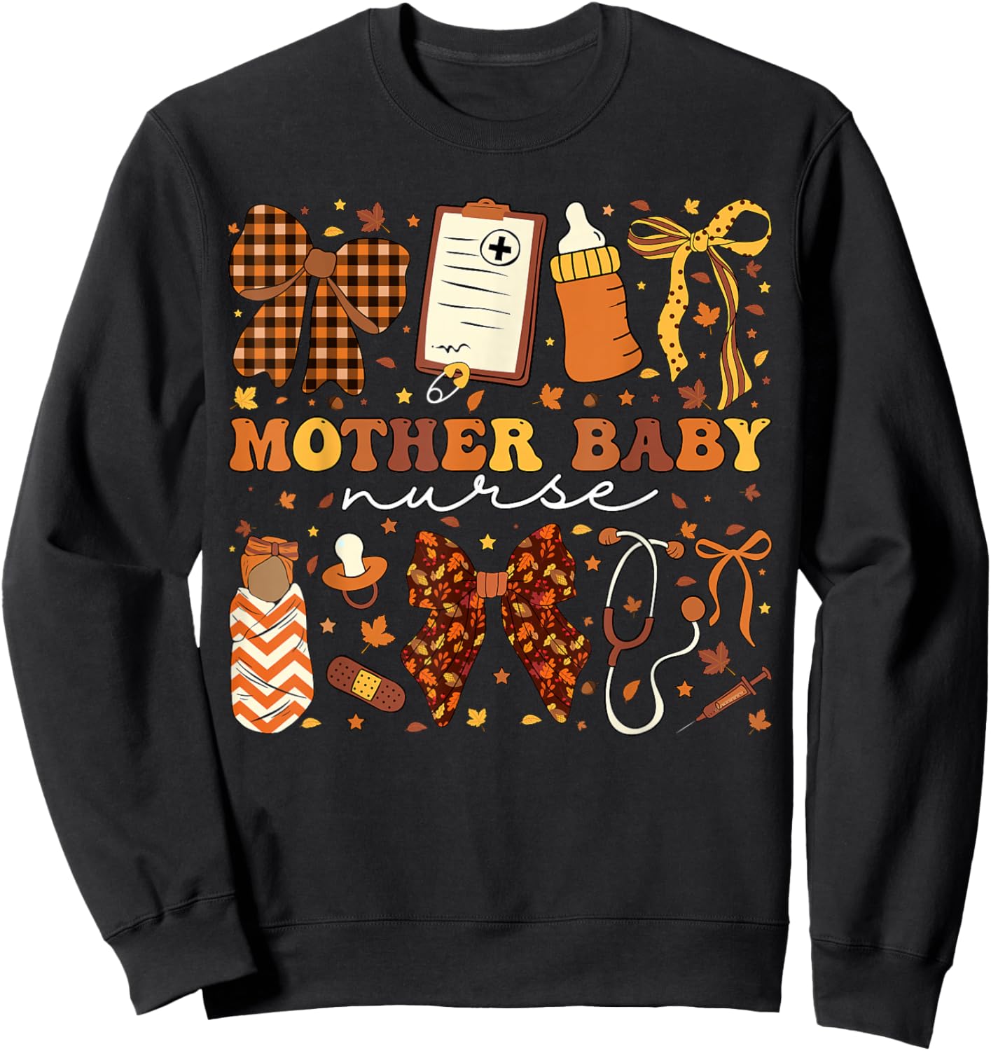 Postpartum Fall Coquette Mother Baby Nurse Thanksgiving Sweatshirt - Sweatshirt | Black