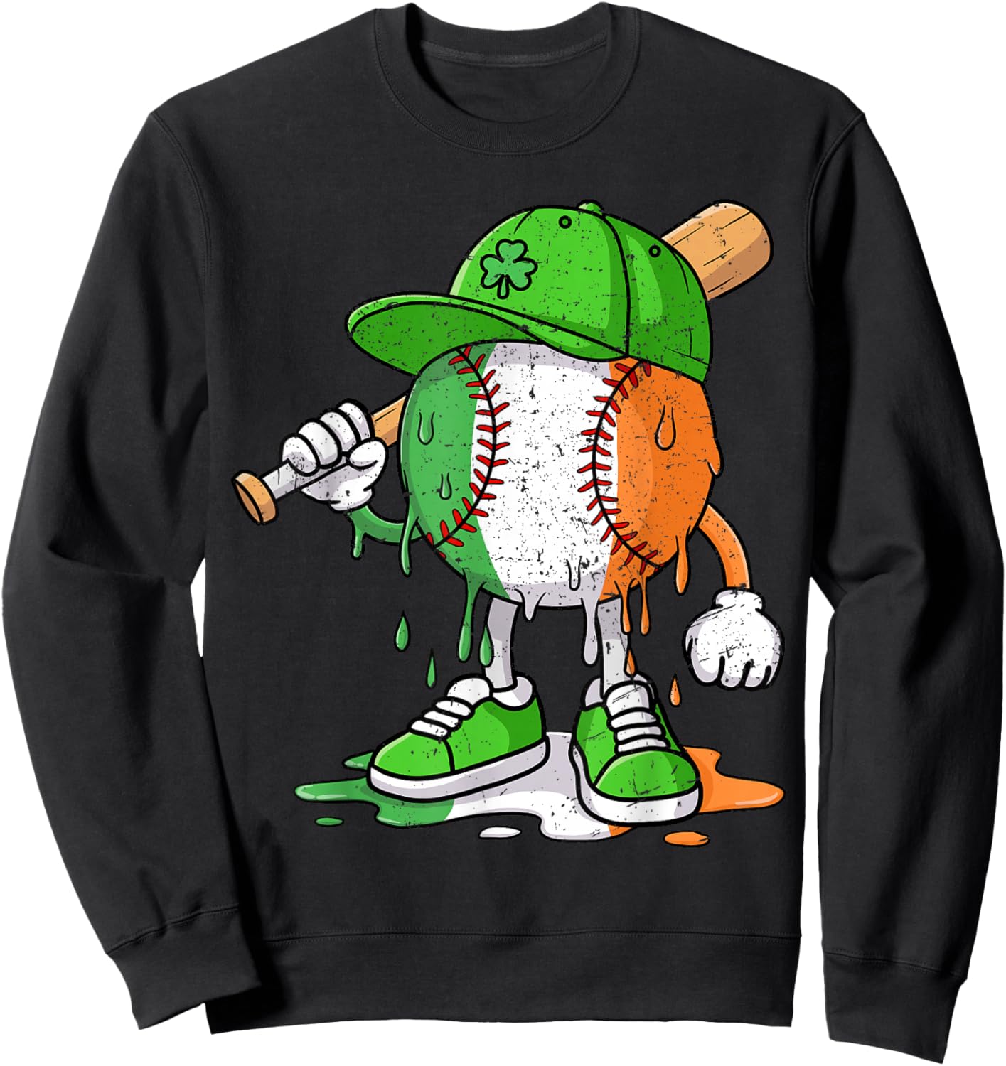 Boys St Patricks Day Irish Flag Kids Baseball Ice Cream Drip Sweatshirt - Sweatshirt | Black