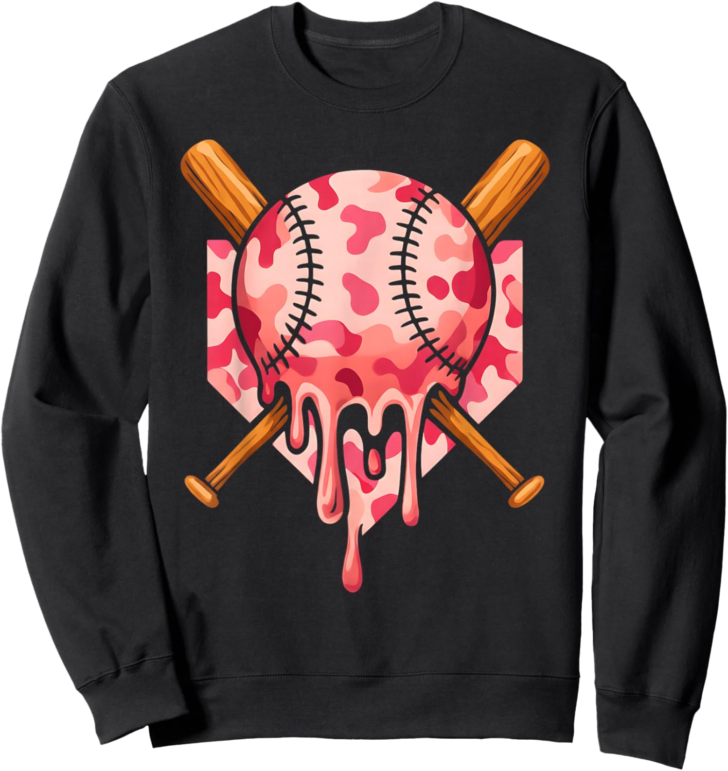 Baseball Pink Camo Ice Cream Youth Boys Girls Sweatshirt - Sweatshirt | Black