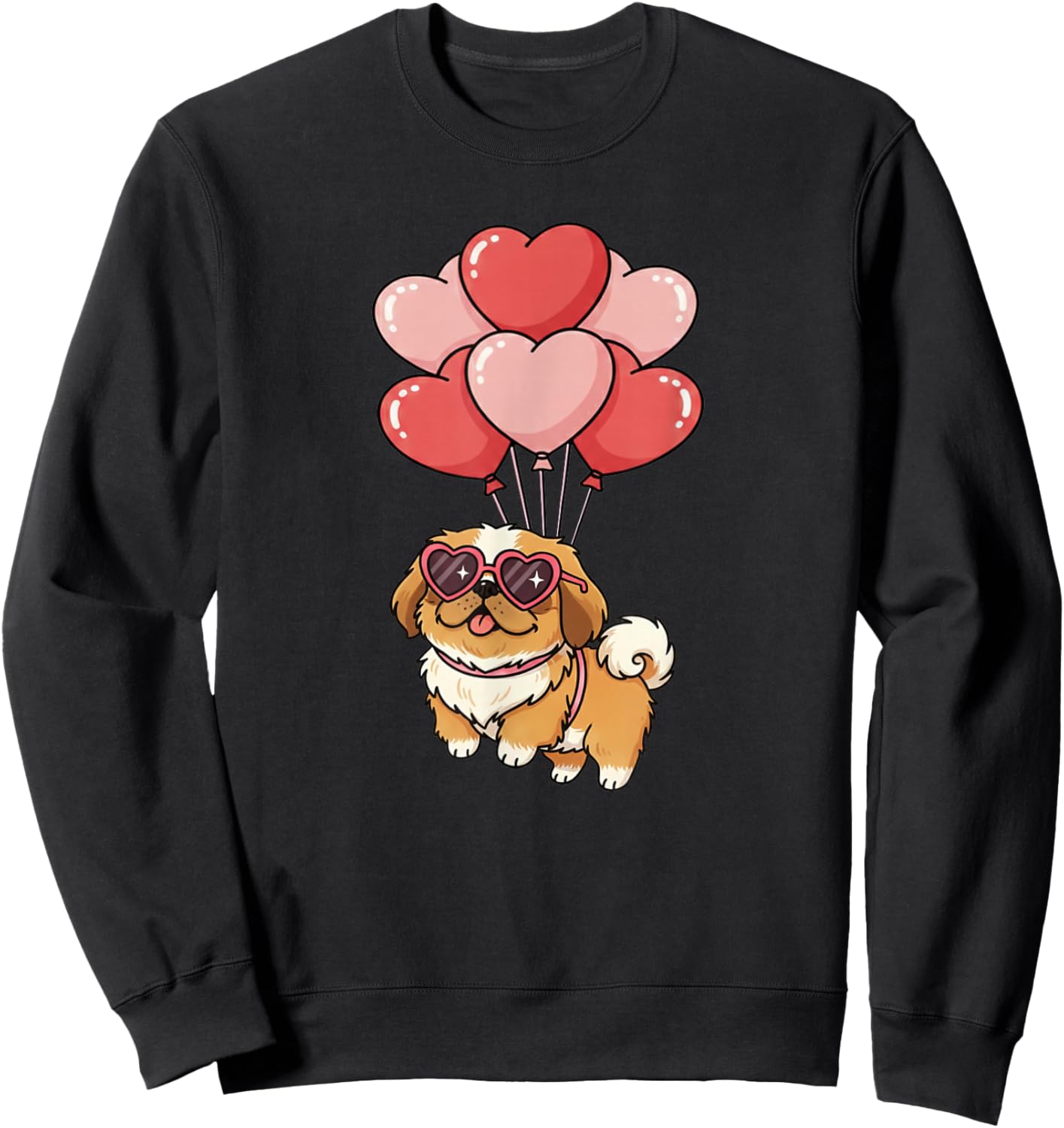 Valentines Day Heart Balloons Pekingese Dog Lover Sweatshirt - Sweatshirt | Black