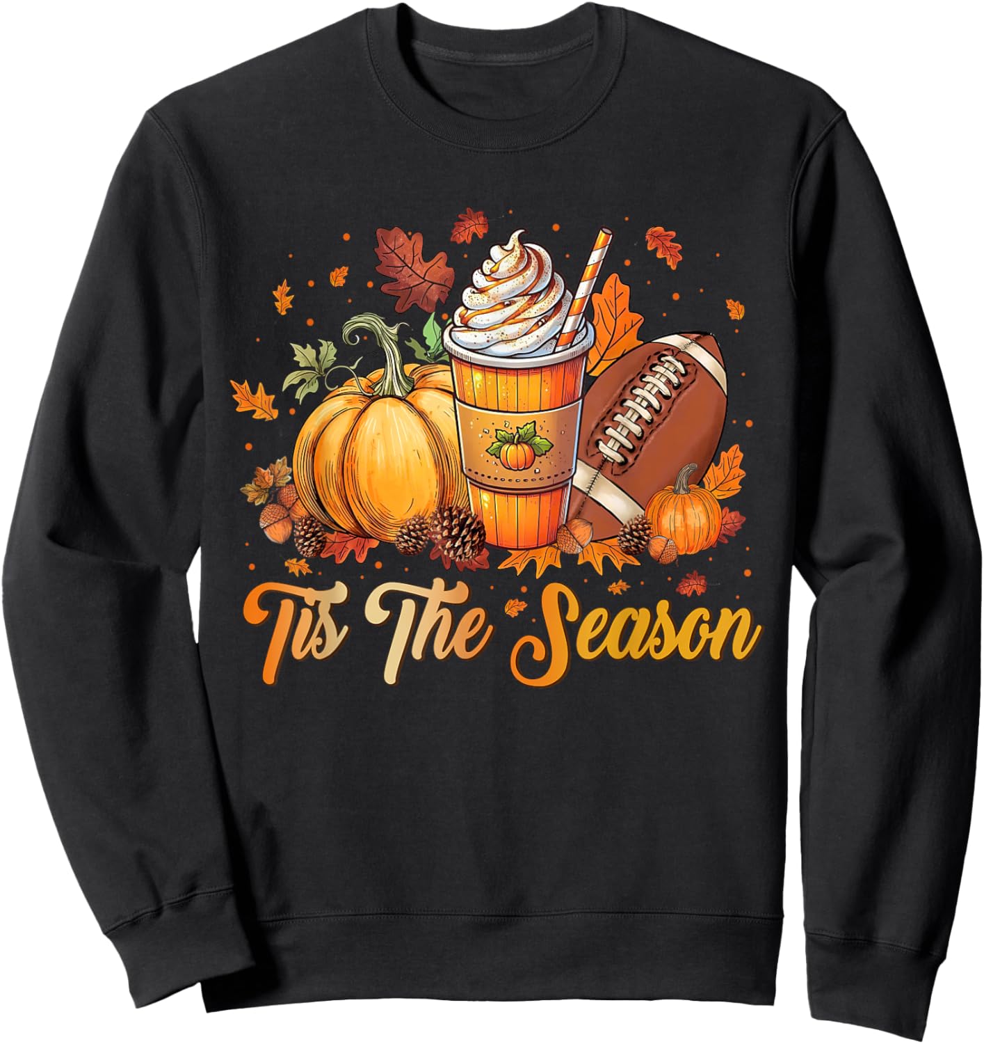 Pumpkin Spice Football Tis The Season Fall Thanksgiving Sweatshirt - Sweatshirt | Black