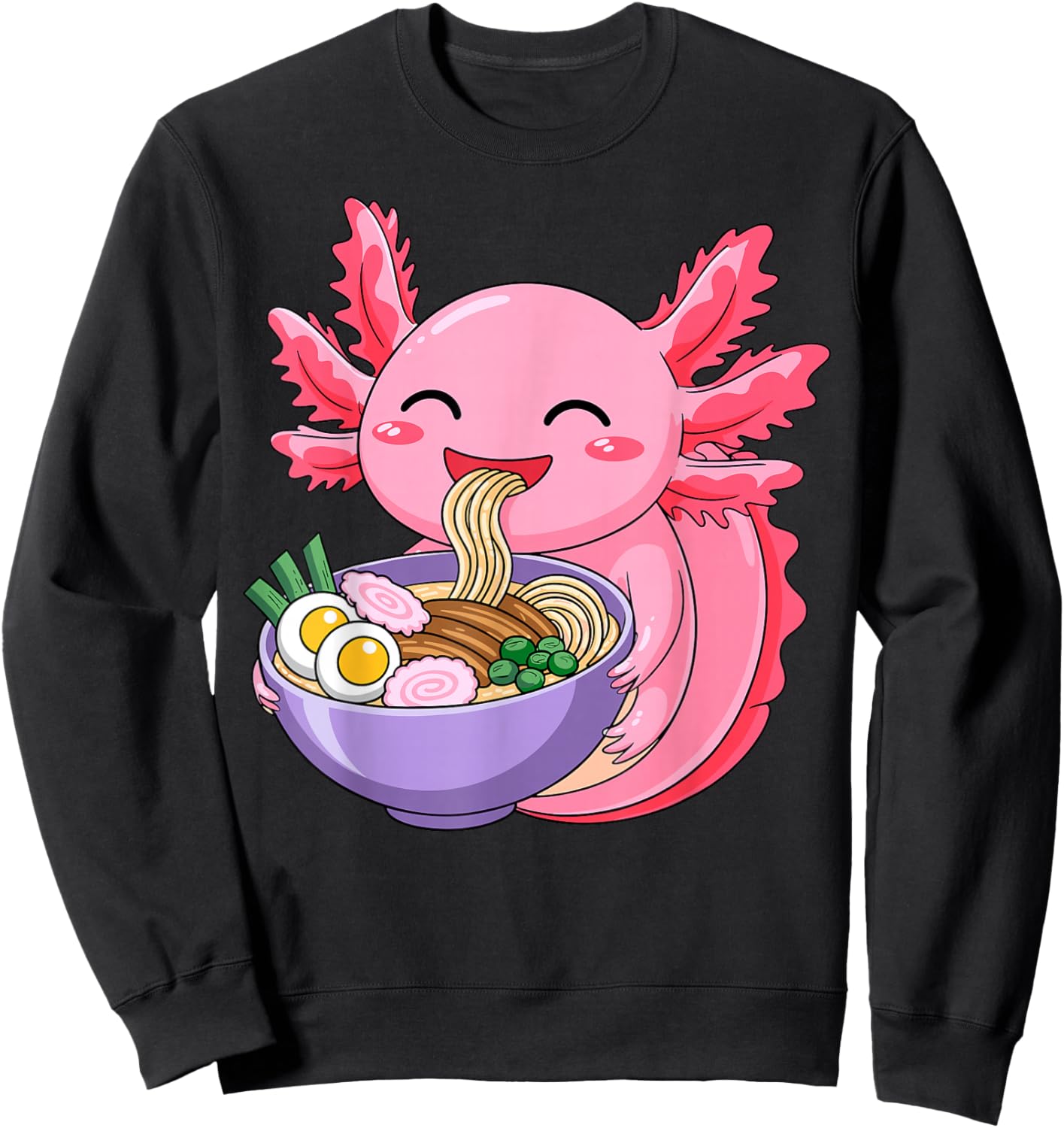 Cute Axolotl Ramen Lover Anime Noodle Japanese Kawaii Sweatshirt - Sweatshirt | Black