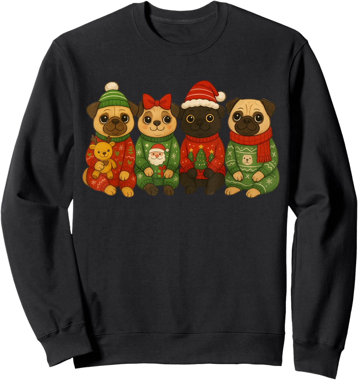 Christmas Pug Matching Family Xmas Pajama Dog Men Women Kids Sweatshirt - Sweatshirt | Black