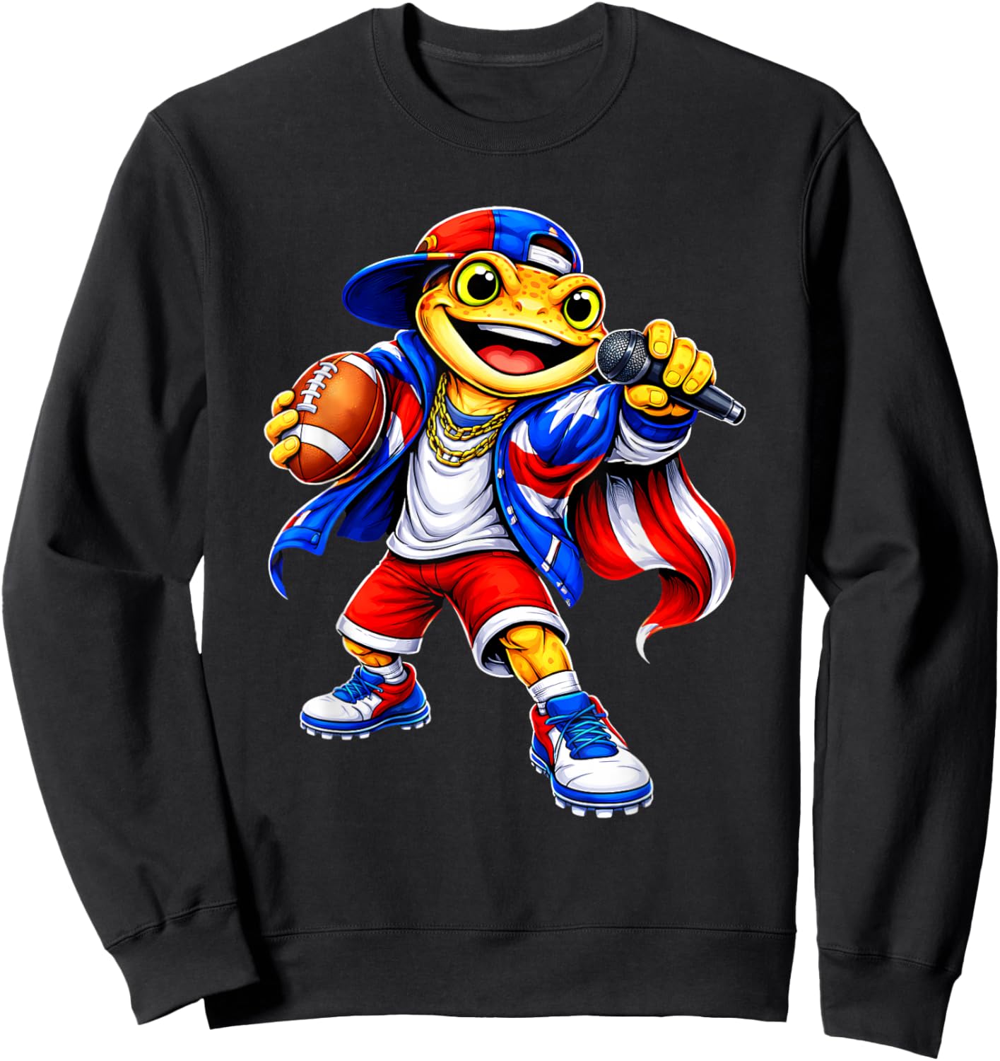 Puerto Rico Kids Girl Flag Music Coqui Frog Funny Football Sweatshirt - Sweatshirt | Black