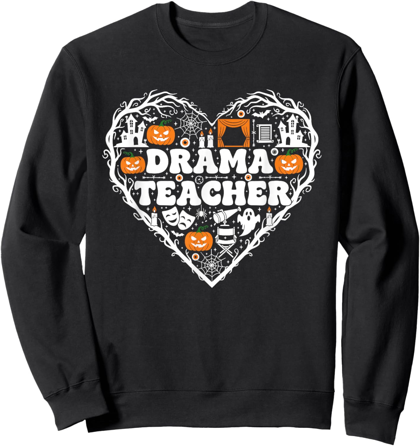 Drama Teacher Heart Pumpkin Ghost Halloween Kids Sweatshirt - Sweatshirt | Black