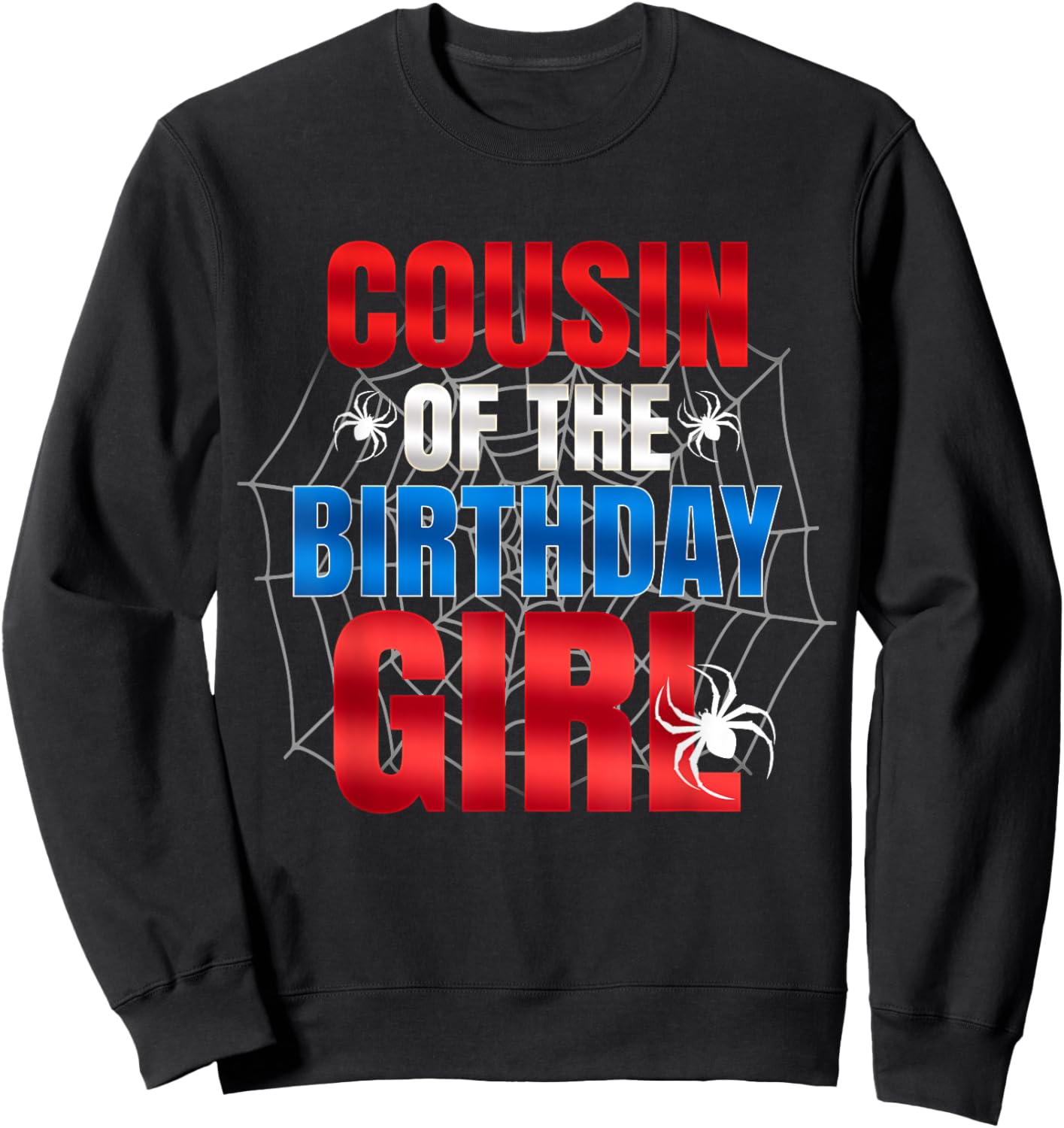 Cousin of The Birthday Girl Matching Family Spider Web Funny Sweatshirt - Sweatshirt | Black
