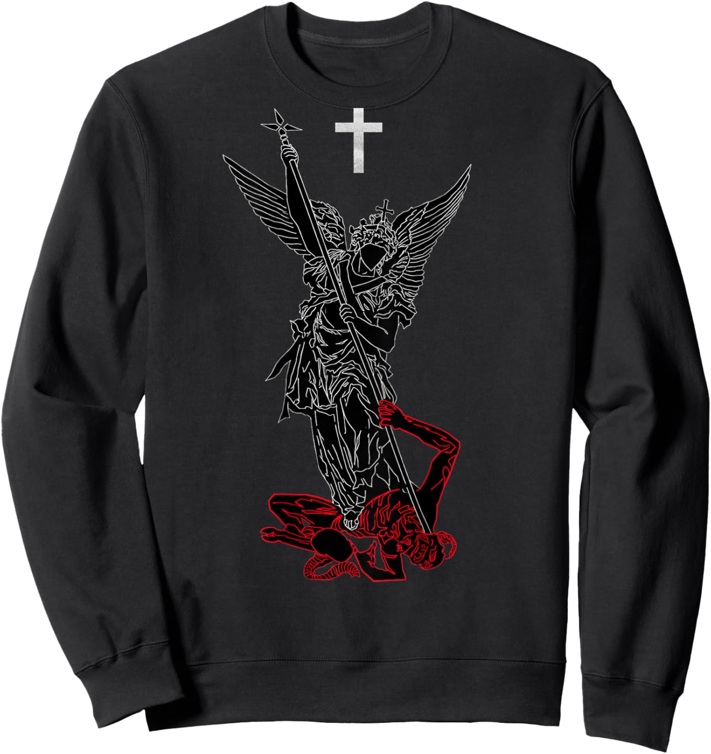 Saint Michael The Archangel Defeating Satan Christian Sweatshirt - Sweatshirt | Black