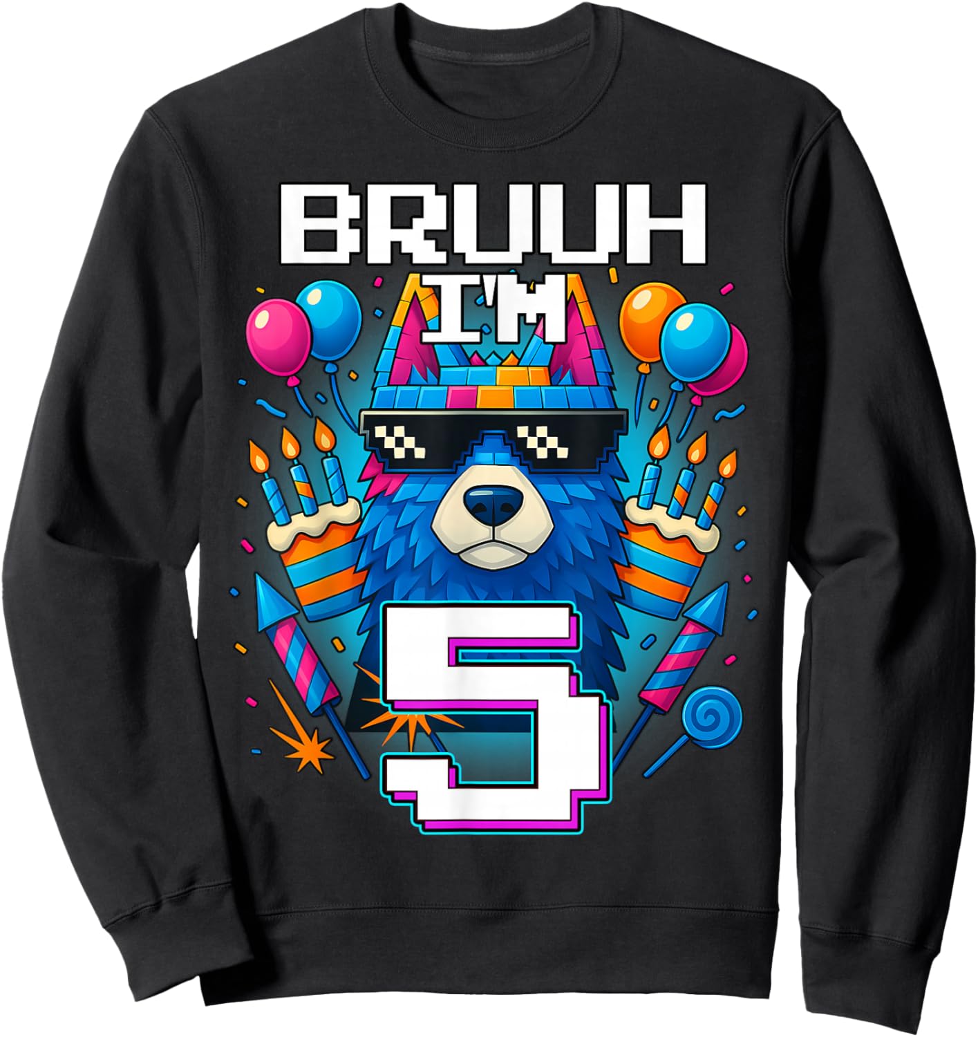 Bruh I'm 5 Years Old 5th Birthday Wolf Boy Family Party Sweatshirt - Sweatshirt | Black