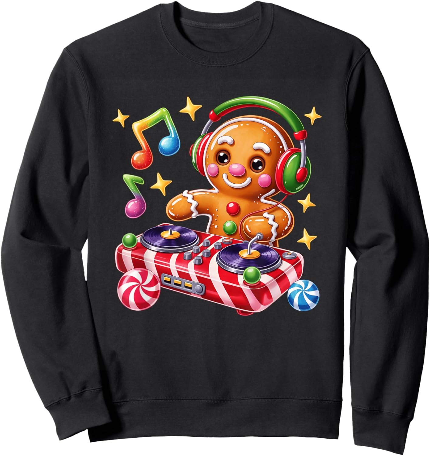 DJ Gingerbread Holiday Cheer Music Vibes Sweatshirt - Sweatshirt | Black