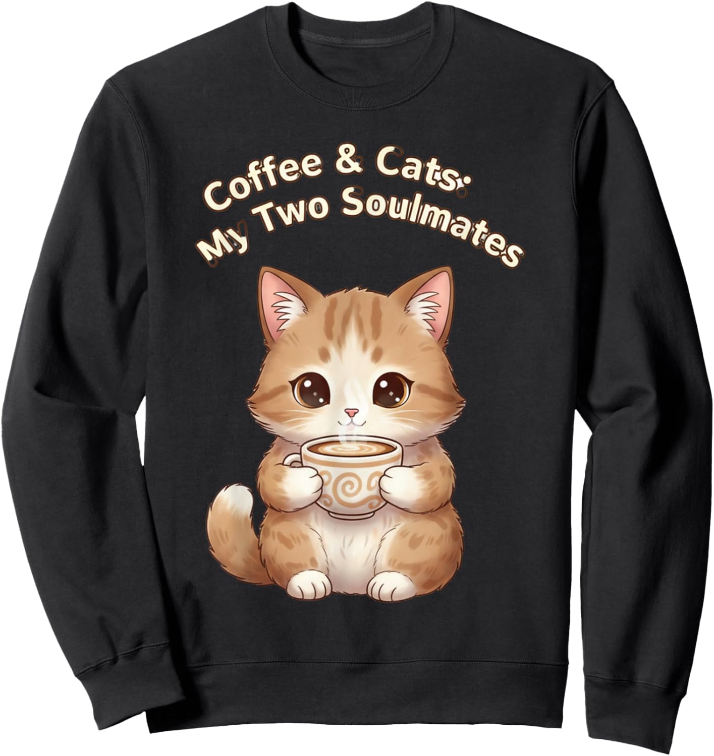 Coffee & Cats My Two Soulmates Whimsical Mug Design Sweatshirt - Sweatshirt | Black
