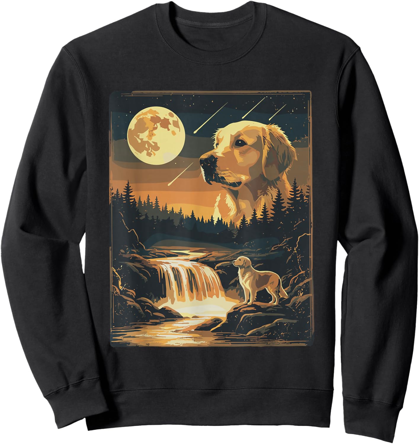 Howling at The Moon Golden Retriever Dog Retro Vintage Sweatshirt - Sweatshirt | Black