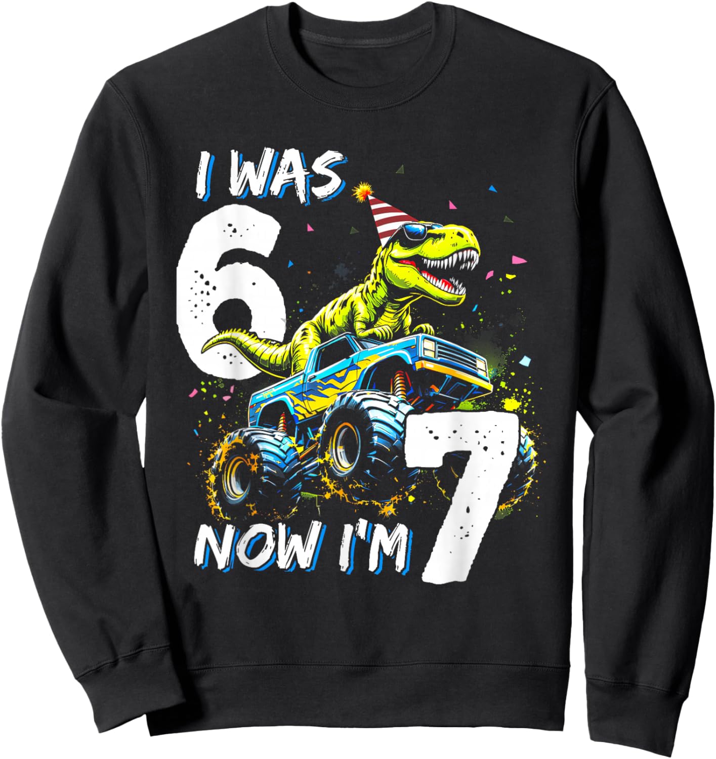 I was Six Now I'm Seven Dinosaur 67 Meme 7th Birthday Boys Sweatshirt - Sweatshirt | Black