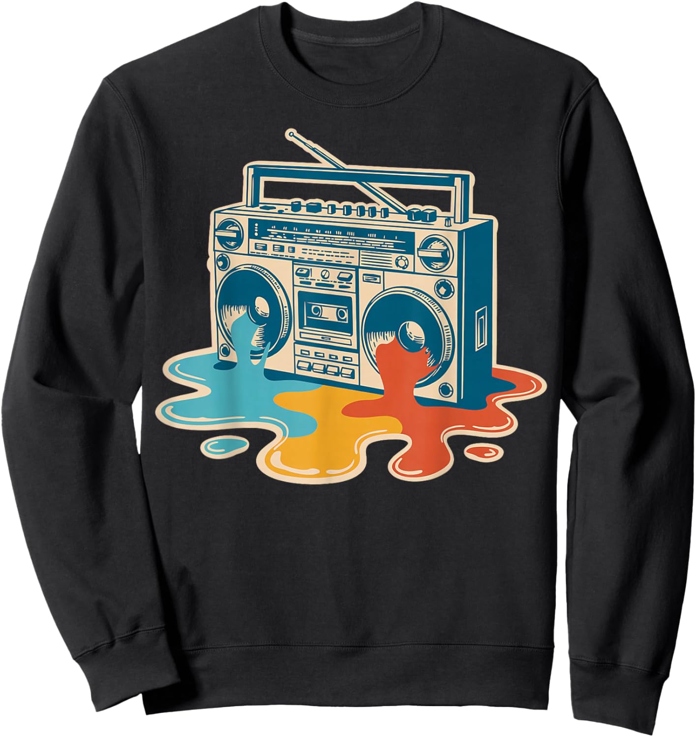 Retro Melting Boombox Vintage Music Gifts 80s 90s Old School Sweatshirt - Sweatshirt | Black