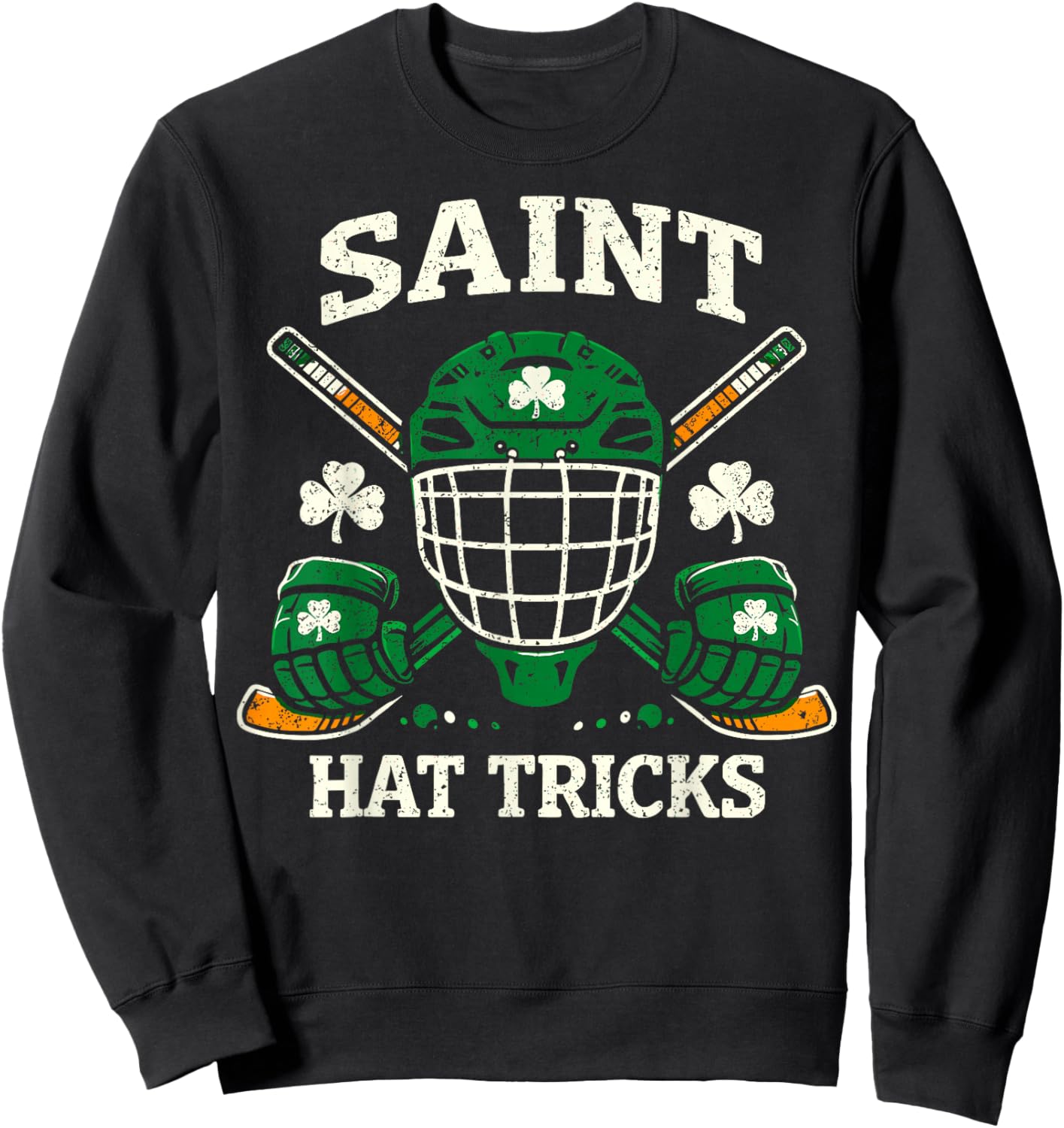 St.Patrick’s Day Ice Hockey Player Saint Hat Tricks Shamrock Sweatshirt - Sweatshirt | Black