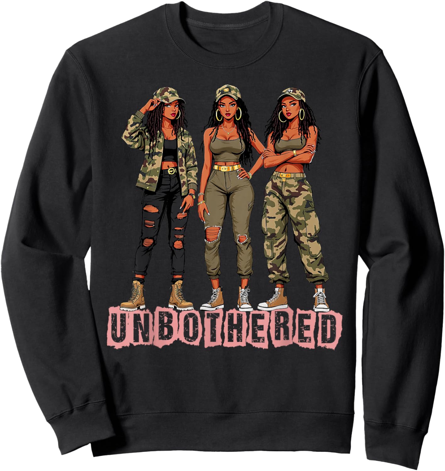 Melanin Unbothered Black Woman Locs Camo Black History Month Sweatshirt - Sweatshirt | Black