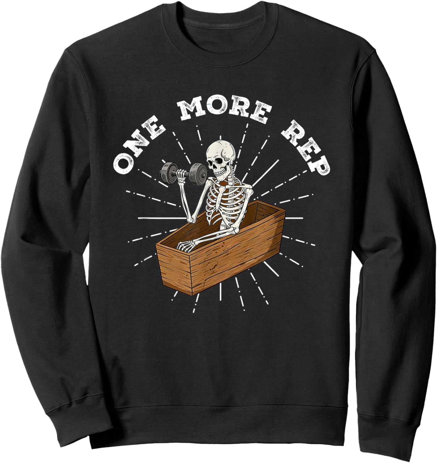 One More Rep Skeleton Weightlifting Workout Motivation Sweatshirt - Sweatshirt | Black