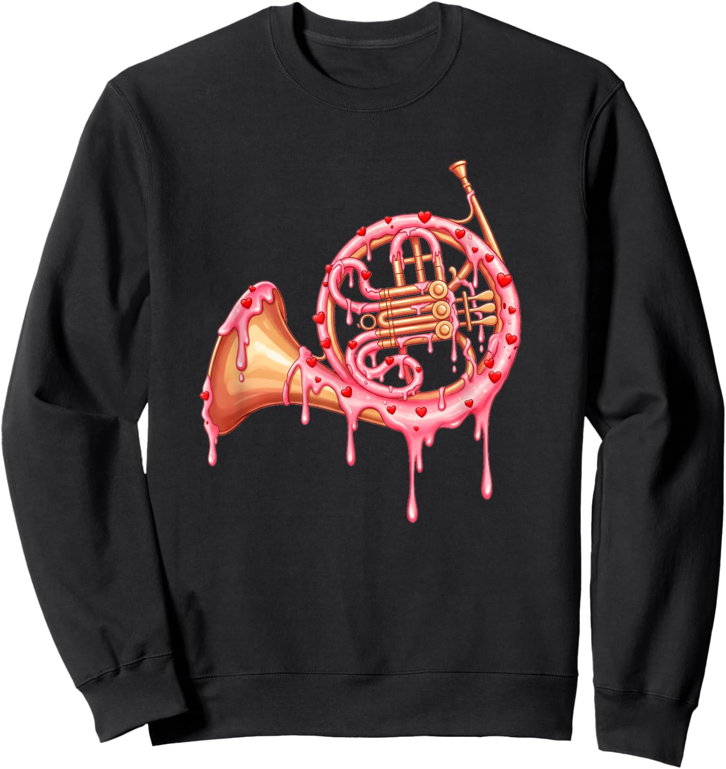 French Horn Valentines Day Ice Cream Drip Heart Girls Kids Sweatshirt - Sweatshirt | Black