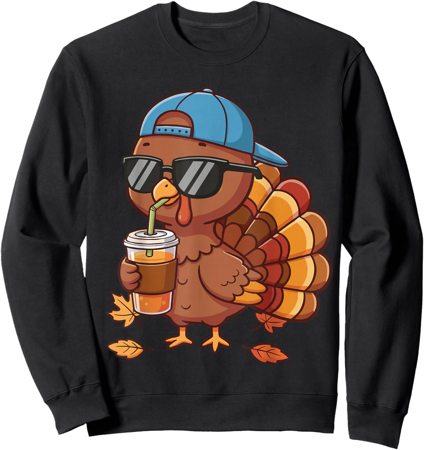 Cool Thanksgiving Turkey Sunglasses Cap Juice Cup Boys Sweatshirt - Sweatshirt | Black