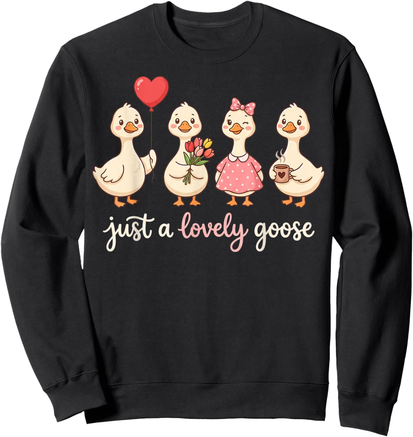 Just a Love Goose Valentine Girl Hearts Women Valentines Sweatshirt - Sweatshirt | Black