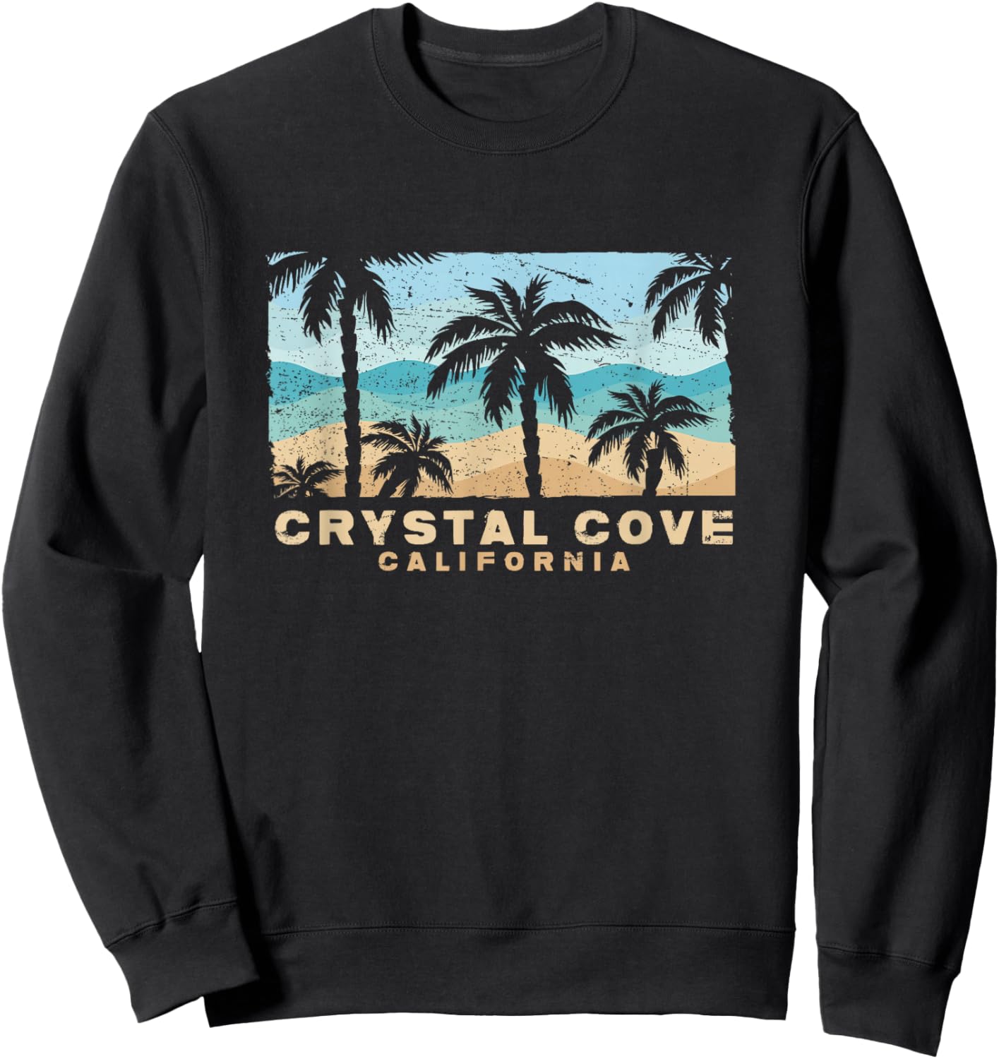 Crystal Cove California Retro Palm Beach Coastal Art Sweatshirt - Sweatshirt | Black
