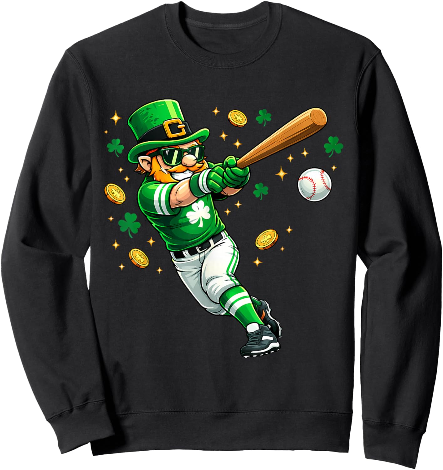 Leprechaun Play Baseball Funny St Patrick's Day Men Kid Boys Sweatshirt - Sweatshirt | Black