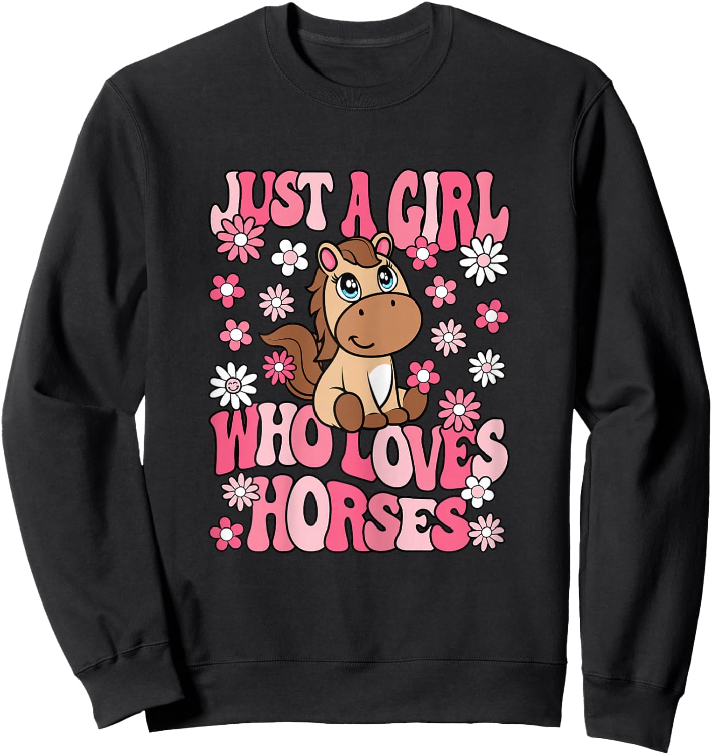 Just A Girl Who Loves Horses Horseback Riding Girls Kids Sweatshirt - Sweatshirt | Black