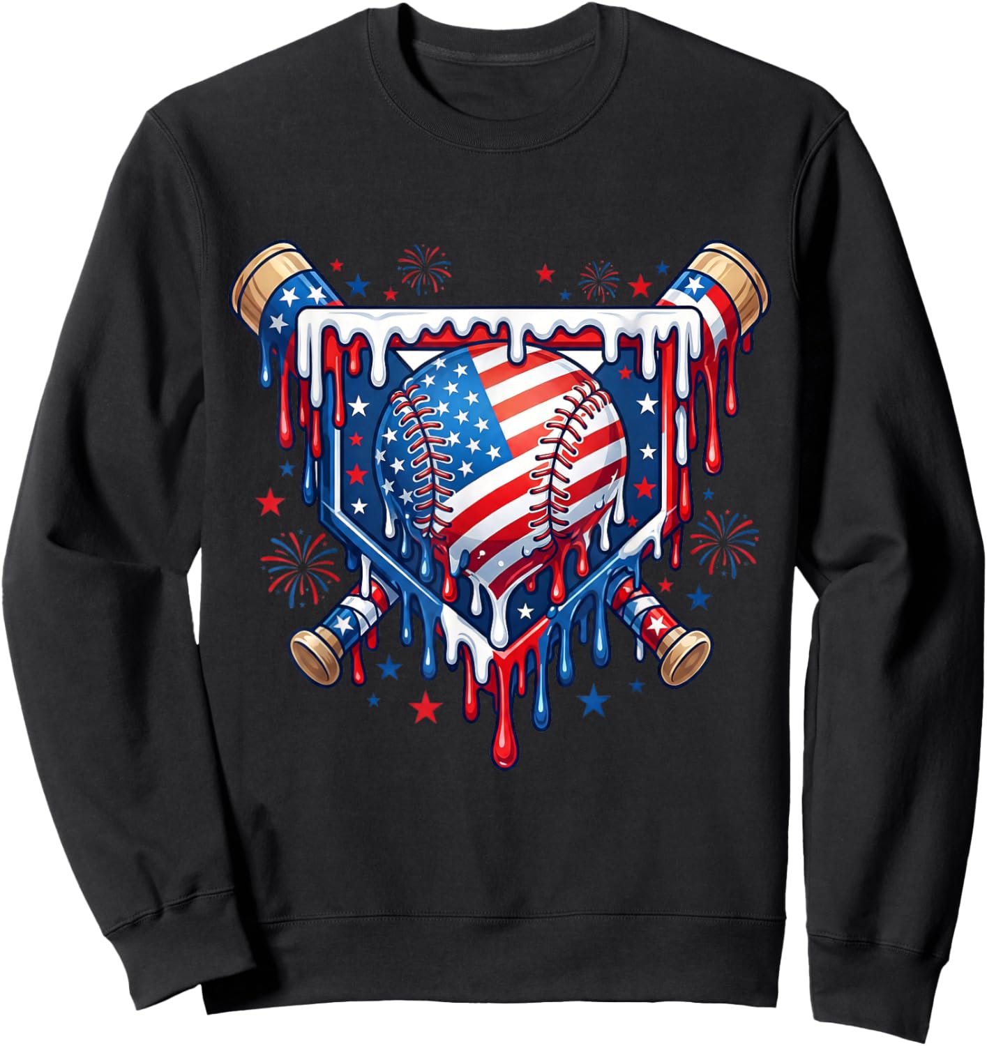 Baseball Flag Drip for Boys Kid Youth Gen Alpha Softball Fan Sweatshirt - Sweatshirt | Black