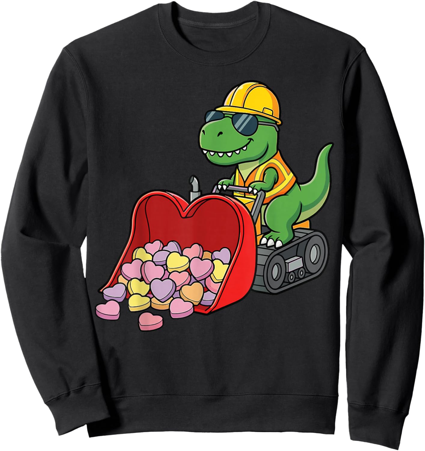 Valentines Day Dinosaur Construction T-Rex Hearts Sweatshirt - Sweatshirt | Black