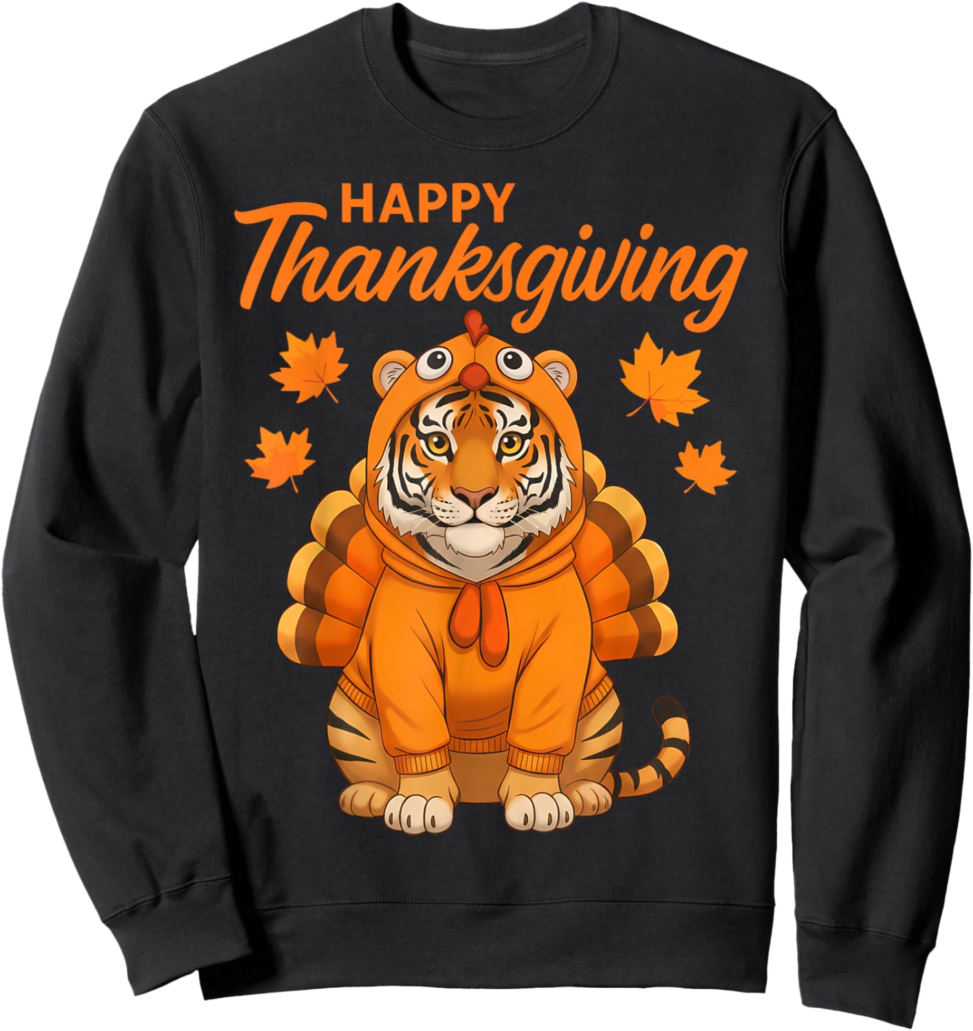 Happy Thanksgiving Tiger Women Boys Girls Kids Outfit Gifts Sweatshirt - Sweatshirt | Black