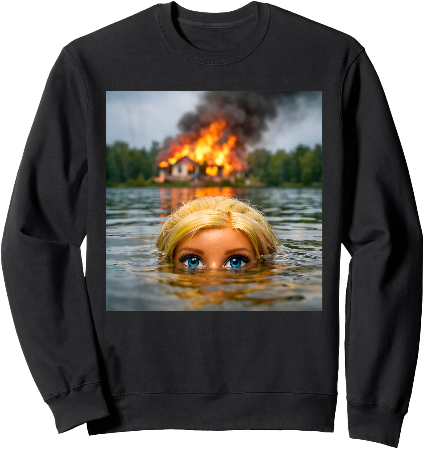 Funny Doll Face Clothes Meme Women Men Vintage Swimming Sweatshirt - Sweatshirt | Black
