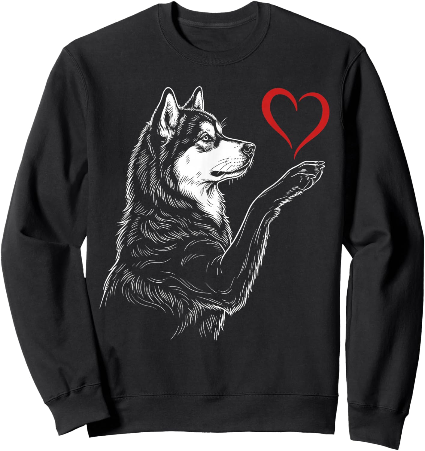 Alaskan Malamute Lover Dog Art Holding Heart Valentines Sweatshirt - Sweatshirt | Black