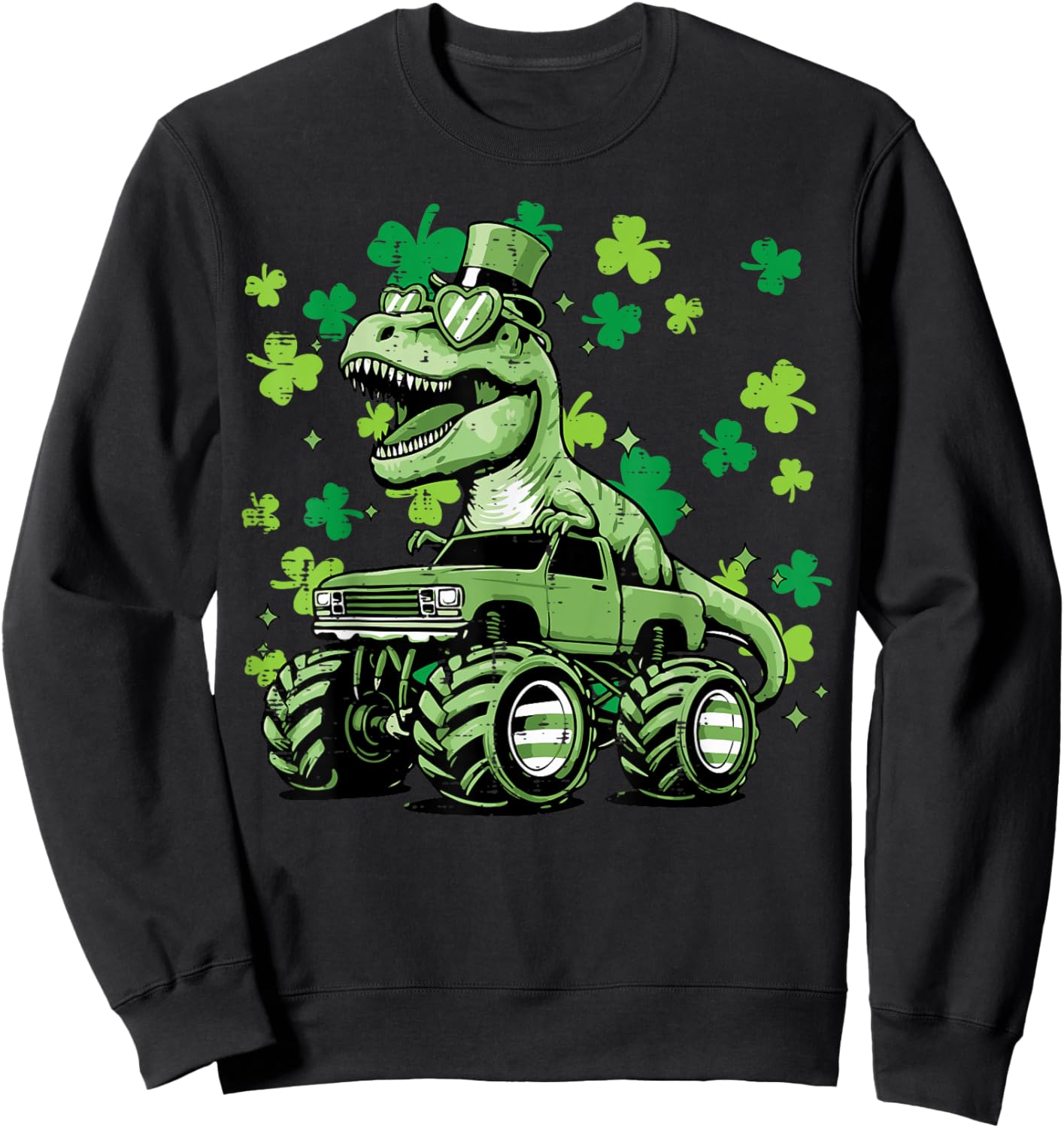 St Patricks Day Truck Dino Trex Irish Toddler Boy Kids Youth Sweatshirt - Sweatshirt | Black