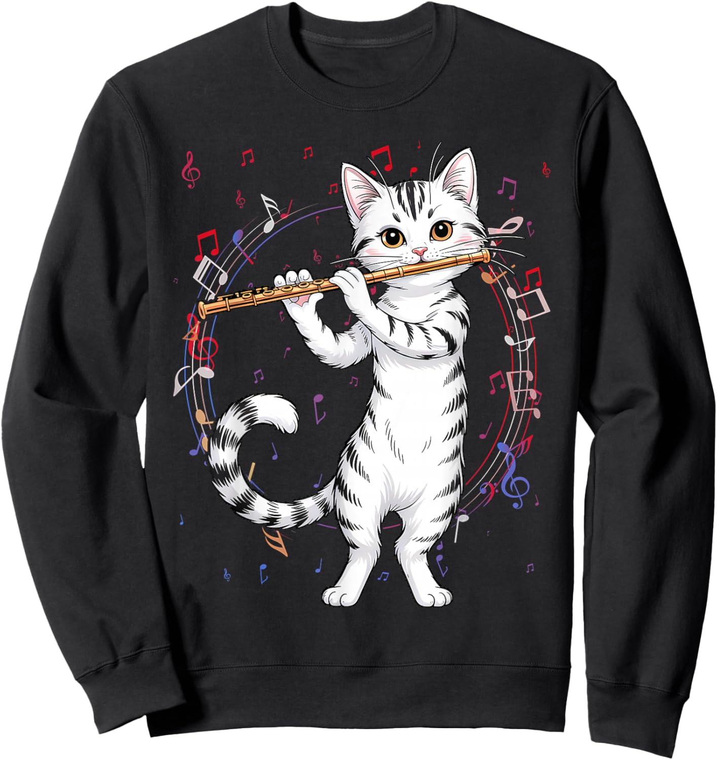 Funny Cat Wearing Sunglasses Playing Flute Sweatshirt - Sweatshirt | Black