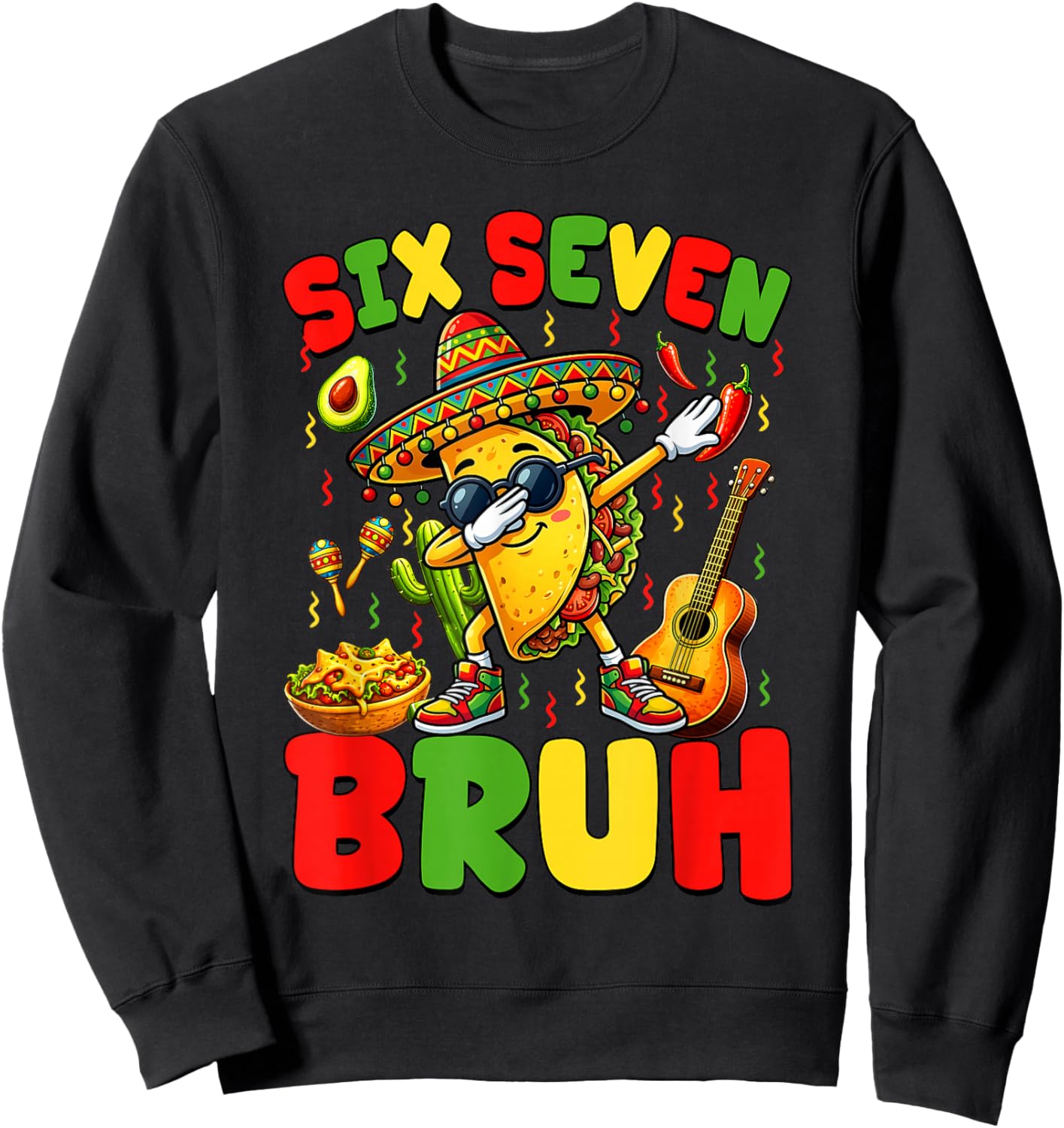 Six Seven Bruh Tacos Dabbing Cinco De Mayo Mexican Boys Kids Sweatshirt - Sweatshirt | Black