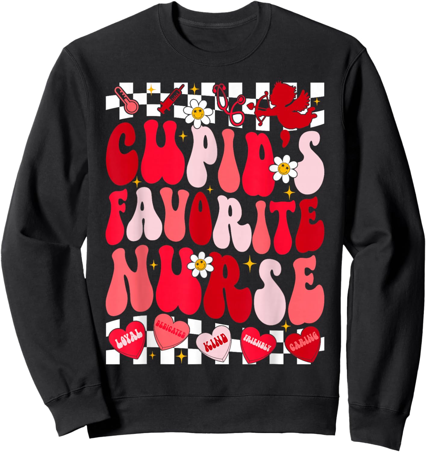Cupid's Favorite Nurse Stethoscope & Hearts Valentines Sweatshirt - Sweatshirt | Black