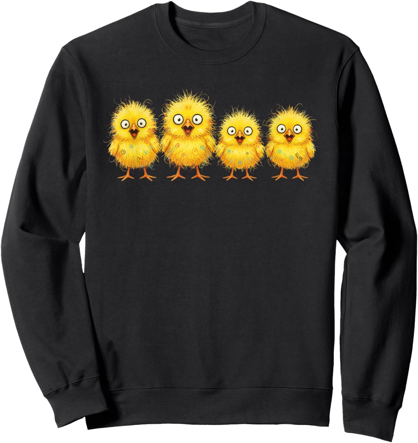 Scribble Chicks Line Up Cute Yellow Baby Chicken Art Gift Sweatshirt - Sweatshirt | Black