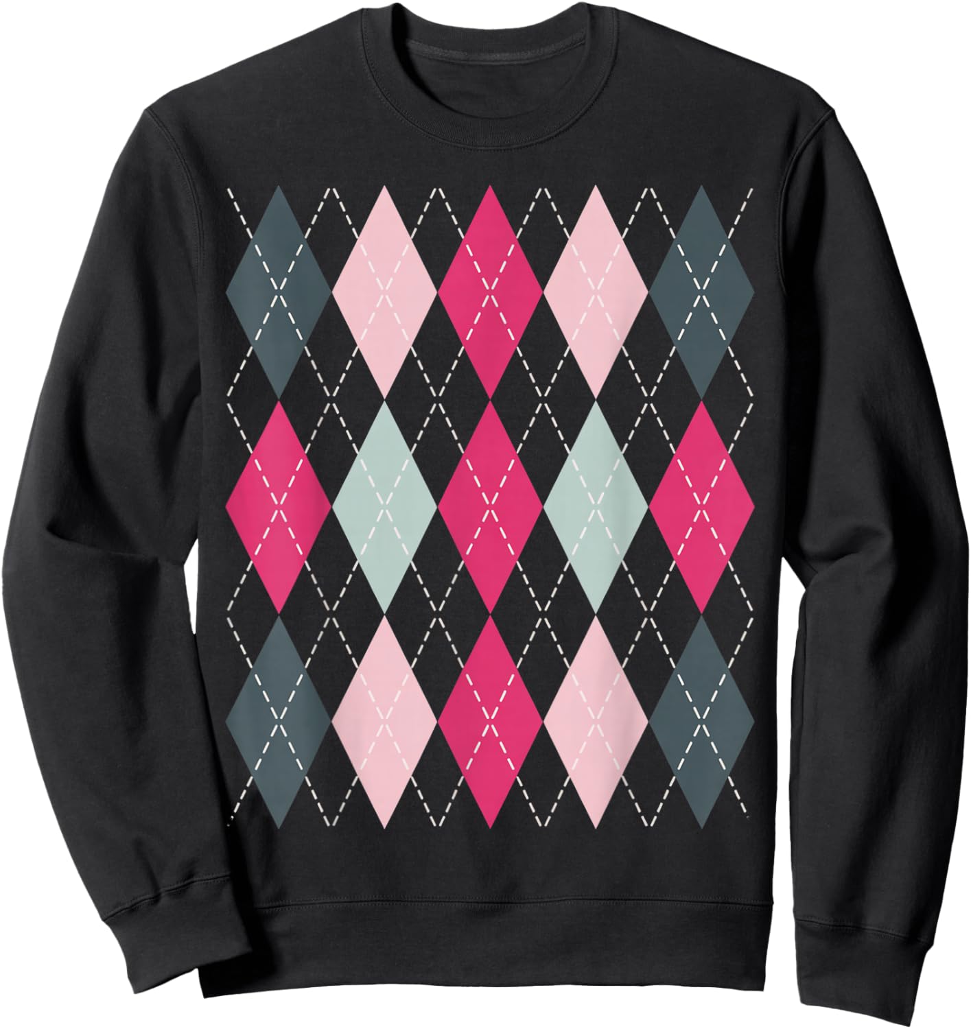 Preppy Plaid Argyle Stylish & Fun Faux Sweater Design Sweatshirt - Sweatshirt | Black